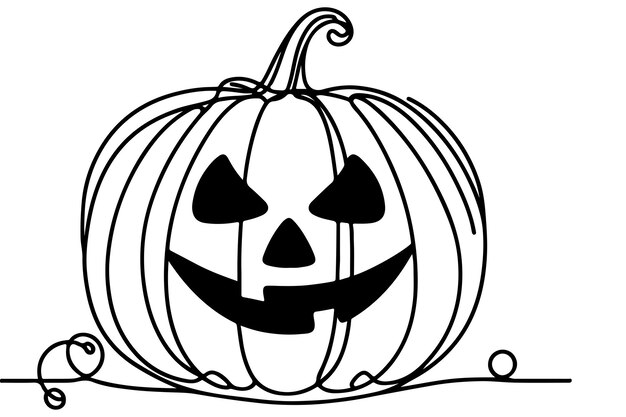 un dibujo continuo de línea negra de calabaza y fantasma concepto de Halloween contorno vector de garabateo