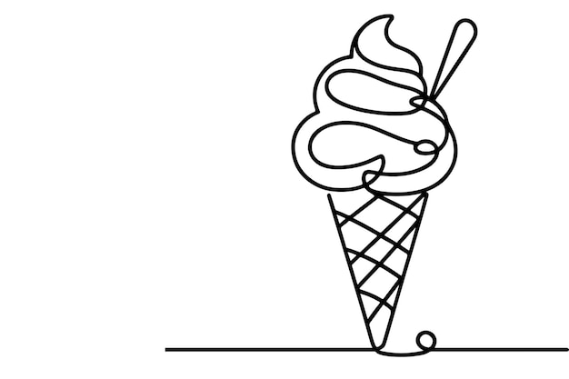 Un dibujo continuo de una línea negra del icono del helado contorno de dibujo conceptual de verano vector