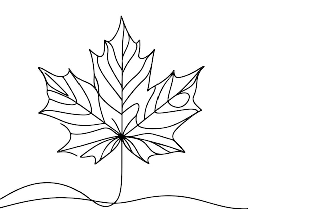 Un dibujo continuo de una línea negra del icono de la hoja de arce contorno de dibujos vectoriales