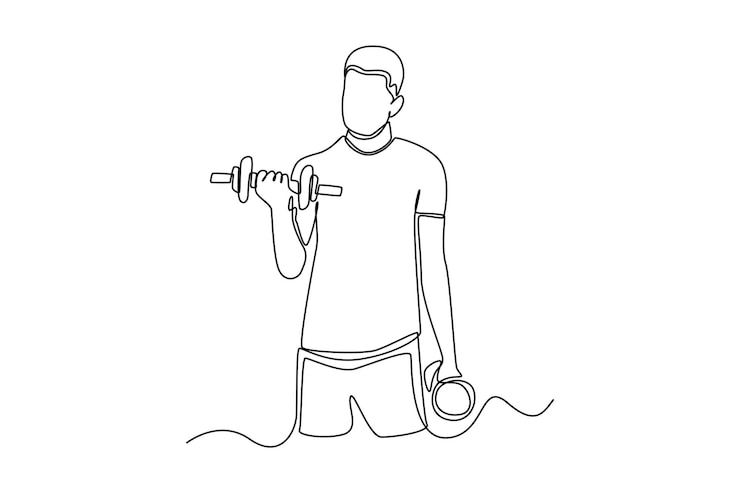 Vector dibujo continuo de una línea niño feliz haciendo ejercicio en la mañana concepto de atención médica en el hogar ilustración gráfica vectorial de diseño de dibujo de una sola línea