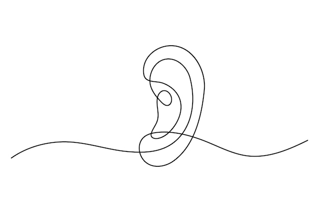 Dibujo continuo de una línea del oído humano aislado en ilustración vectorial de fondo blanco