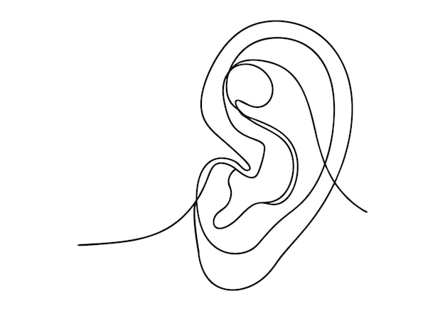 Dibujo continuo de una línea de una oreja humana Arte anatómico minimalista