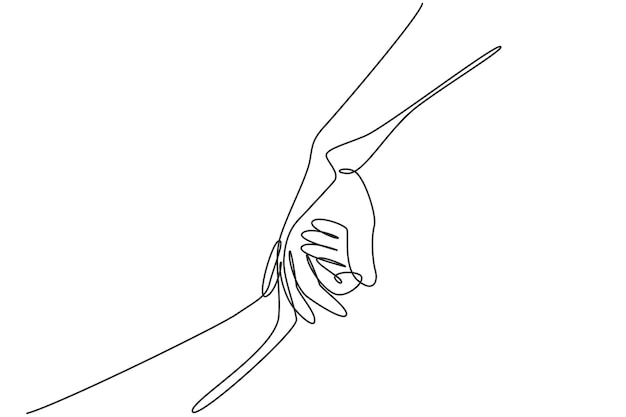 Dibujo continuo de una línea del padre dando la mano al niño Infancia con diseño familiar gráfico vectorial
