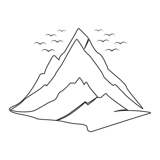 dibujo continuo de una línea de paisaje abstracto de la cordillera vista superior arte de contorno vectorial