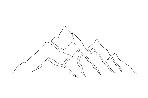 Dibujo continuo de una línea de paisaje de montaña Diseño de paisaje de cadena de montaña de línea simple Diseño de vector de dibujo lineal de pico de montaje alto Concepto de senderismo y turismo de deportes de invierno de aventura