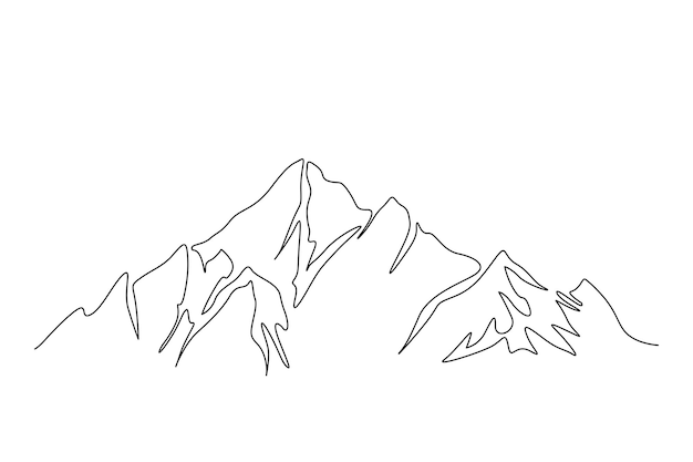Dibujo continuo de una línea del paisaje de montaña Diseño de vector de dibujo lineal de pico de montajes altos Concepto de turismo y senderismo de deportes de invierno de aventura Diseño de paisaje de cordillera de línea simple