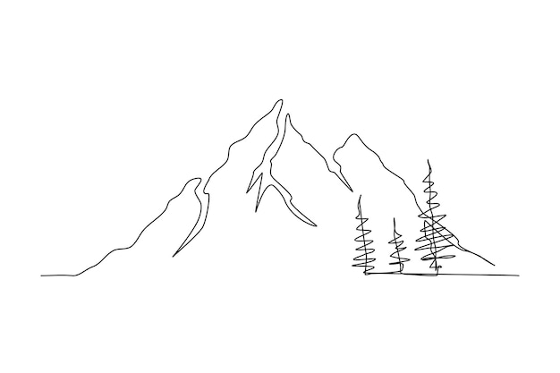 Dibujo continuo de una línea del paisaje de montaña Diseño de vector de dibujo lineal de pico de montajes altos Concepto de turismo y senderismo de deportes de invierno de aventura Diseño de paisaje de cordillera de línea simple