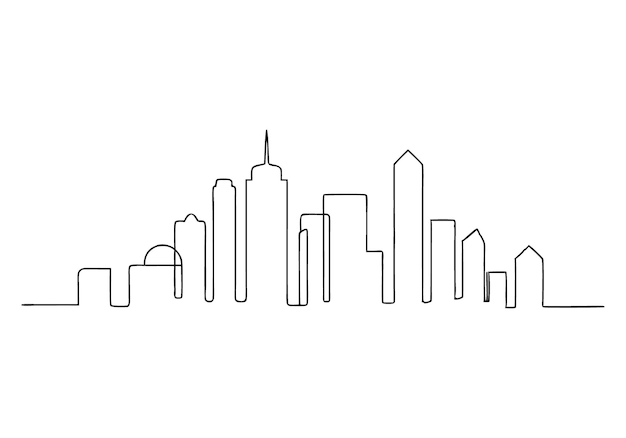 Dibujo continuo de una línea de un paisaje urbano minimalista