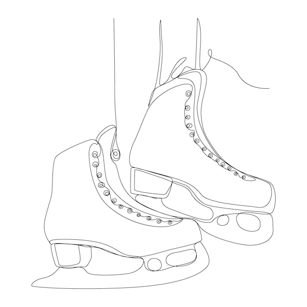 Dibujo continuo de una línea de un par de patines de hielo colgantes vector