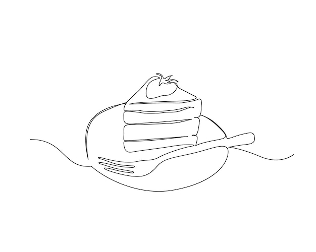 Dibujo continuo de una línea de pastel en rebanadas Vector de contorno de pastel de queso