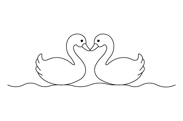 Dibujo continuo de una línea de pato con diseño aislado en fondo blanco