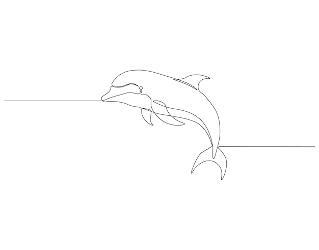 Dibujo continuo de una línea de peces delfín Dibujo de una línea Ilustración de delfín nariz de botella Concepto de animal marino Línea única Esbozo editable