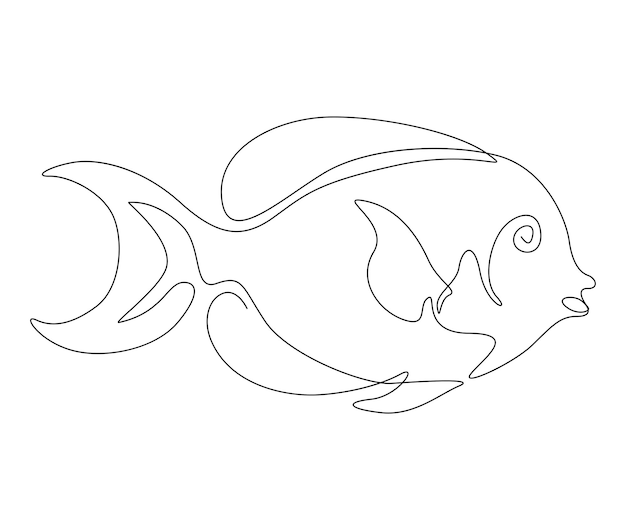 Dibujo continuo de una línea de peces Ilustración de vector de contorno de pez cirujano simple