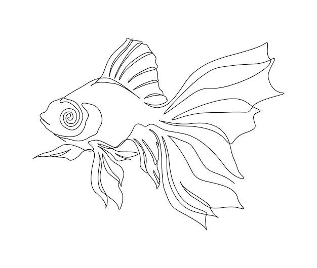 Dibujo continuo de una línea de peces Ilustración de vector de contorno de pez dorado simple