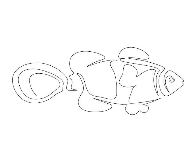 Dibujo continuo de una línea de peces Pez payaso simple o pez mariposa ilustración vectorial de contorno