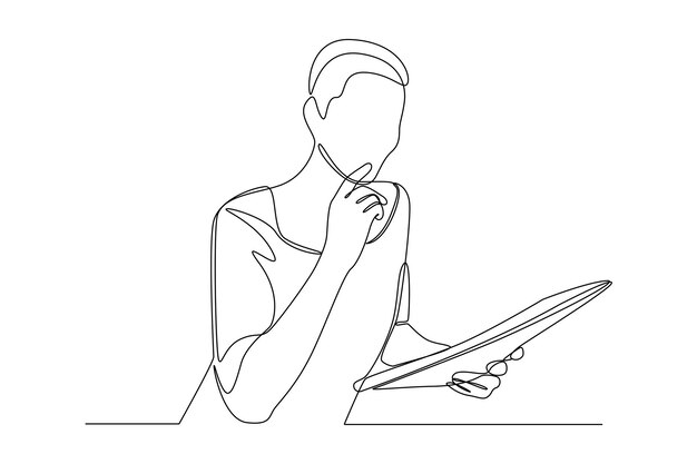 Dibujo continuo de una línea Pensar o resolver el concepto del problema Ilustración vectorial de Doodle