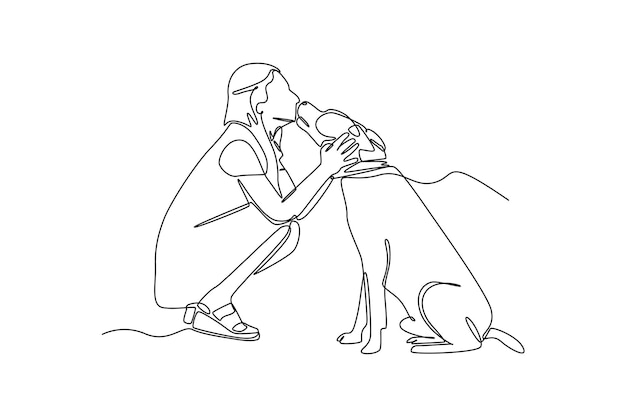 Dibujo continuo de una línea perro besa al propietario Concepto de mascotas urbanas Diseño de dibujo de una sola línea ilustración gráfica vectorial