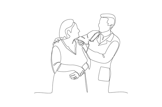 Dibujo continuo de una línea Personal médico consultando el concepto del paciente Doodle ilustración vectorial