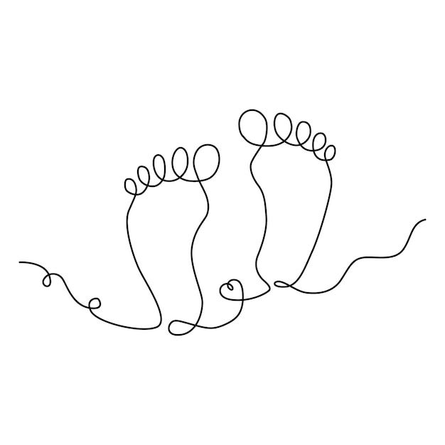 Dibujo continuo de una línea de pierna de elegancia de pie descalzo en un boceto de estilo lineal simple