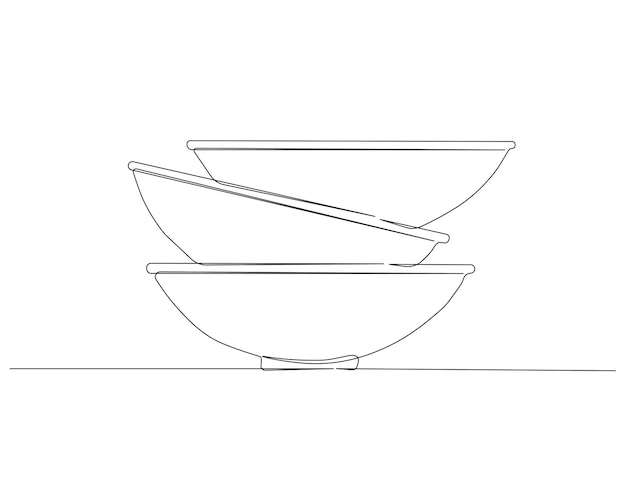 Dibujo continuo de una línea de una pila de cuencos Ilustración de una línea del concepto de arte de línea del conjunto de cocina