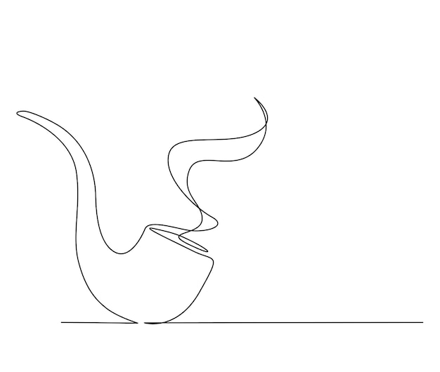 Dibujo continuo de una línea de pipa de tabaco Diseño de contorno de pipa de fumar simple Vector de trazo activo editable