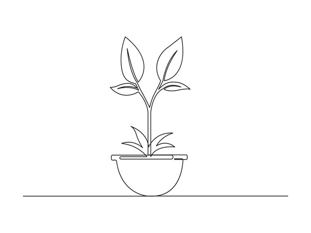 Dibujo continuo de una línea de una planta de la casa en una olla aislada en una ilustración vectorial de fondo blanco