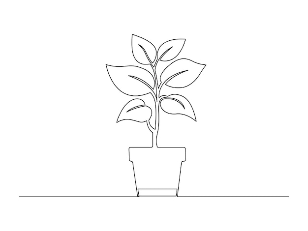 Dibujo continuo de una línea de una planta de la casa en una olla aislada en una ilustración vectorial de fondo blanco