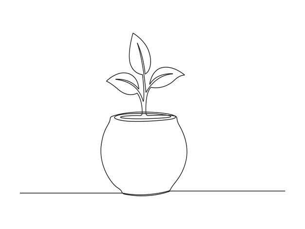 Dibujo continuo de una línea de una planta de la casa en una olla aislada en una ilustración vectorial de fondo blanco