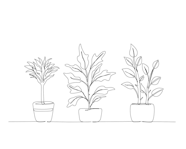 Dibujo continuo de una línea de una planta de la casa en una olla