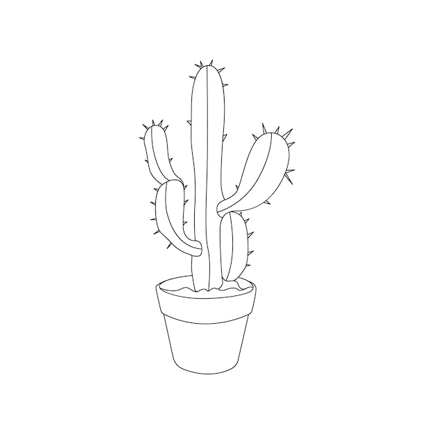 Dibujo continuo de una línea de plantas de cactus Ilustración de arte vectorial de contorno