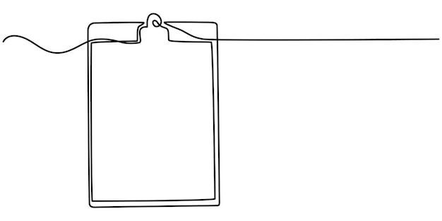 Dibujo continuo de una línea en el portapapeles del médico El médico toma notas en el tapapapeles Informe médico