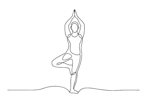 Dibujo continuo en una línea de una postura de yoga Arte de bienestar minimalista