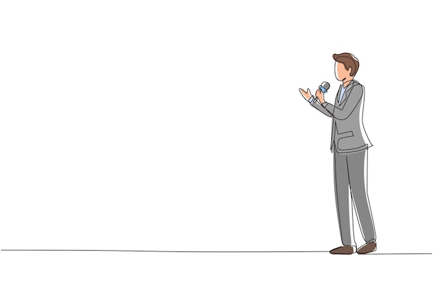 Un dibujo continuo de una línea del presentador de noticias de televisión que transmite las noticias con un vector de reportero.