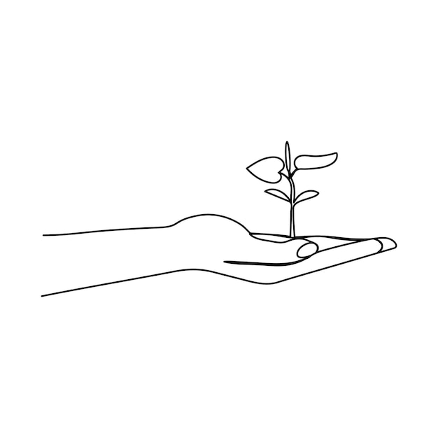 Dibujo continuo de una línea del procesamiento del crecimiento de la planta a partir de la ilustración artística vectorial del contorno de la semilla