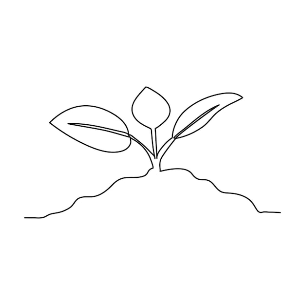 Dibujo continuo de una línea del procesamiento del crecimiento de la planta a partir de la ilustración artística vectorial del contorno de la semilla