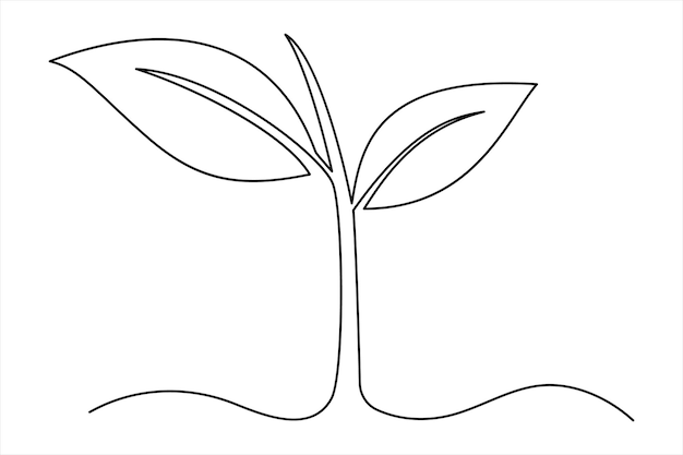 Dibujo continuo de una línea del procesamiento del crecimiento de la planta a partir de la ilustración artística vectorial del contorno de la semilla