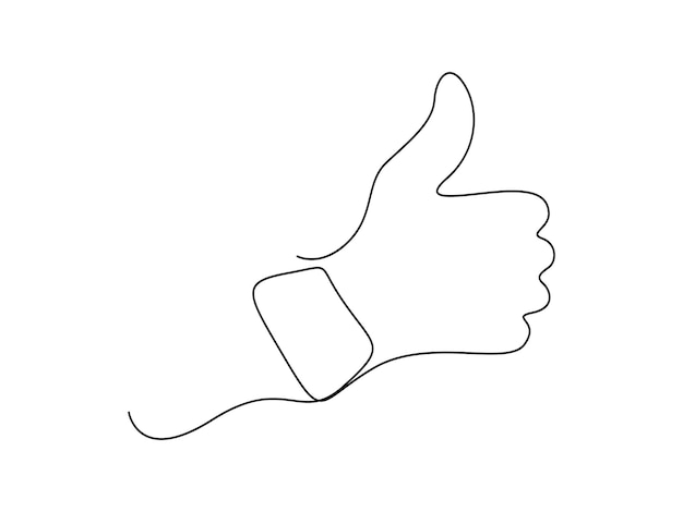 Dibujo continuo de una línea del pulgar hacia arriba y como icono en la ilustración vectorial de redes sociales