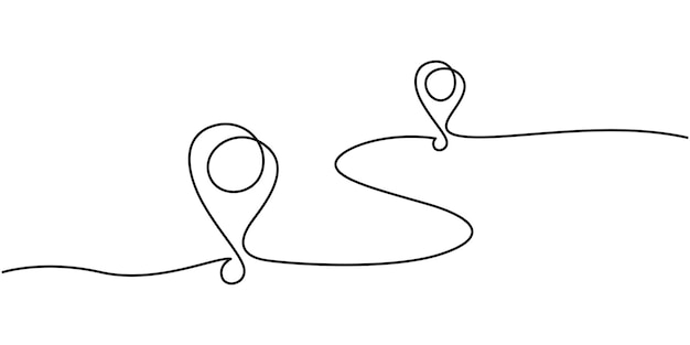 Dibujo continuo de una línea de punteros de ubicación del mapa Pin del mapa o puntero de navegación con una sola línea