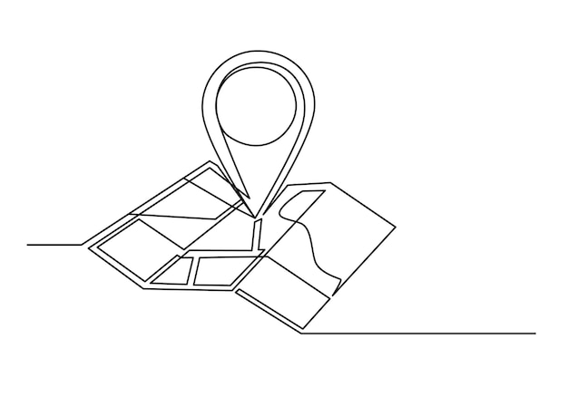 Dibujo continuo de una línea de un punto del mapa