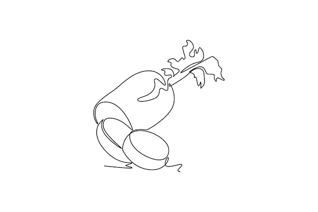 Dibujo continuo de una línea de rábano blanco orgánico saludable en rodajas para la cosecha identidad del logotipo concepto de daikon japonés fresco para el icono de verduras dibujo de línea única ilustración gráfica vectorial de diseño