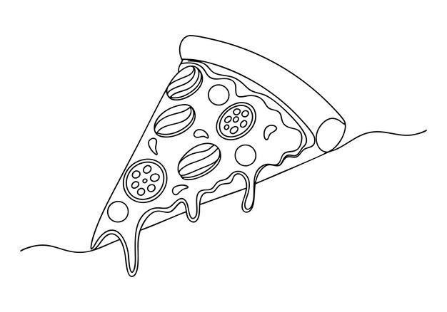 Dibujo continuo de una línea de una rebanada de pizza Arte alimentario minimalista