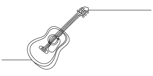 El dibujo continuo en línea representa un instrumento musical de guitarra La ilustración es simple