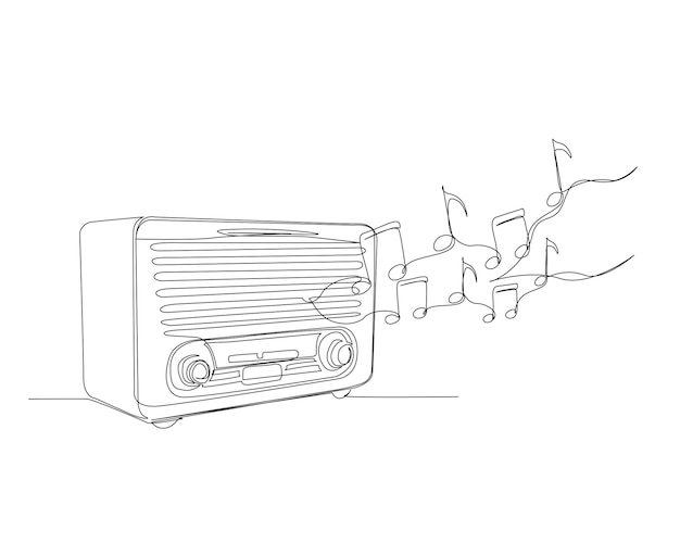 Dibujo continuo de una línea de reproductor de radio clásico retro