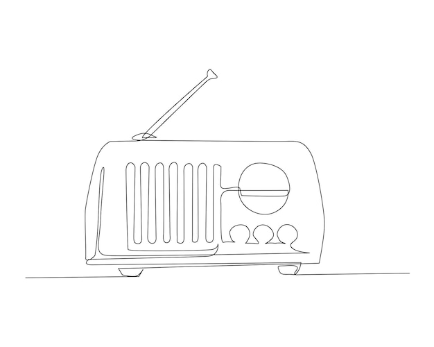 Dibujo continuo de una línea de reproductor de radio clásico retro