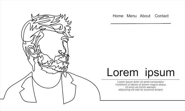 Dibujo continuo de una línea de retrato de hombre. Peinado. Estilo de los hombres de moda.