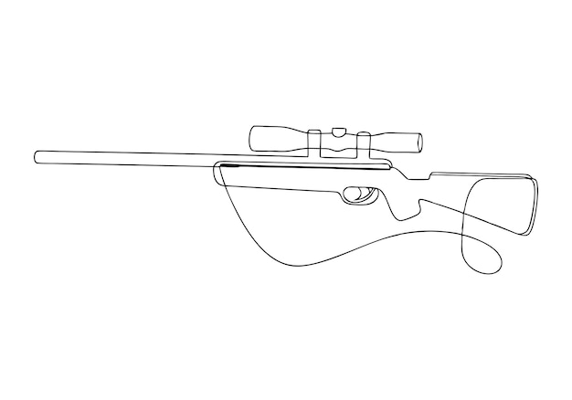 Dibujo continuo de una línea de un rifle de francotirador Diseño de arma minimalista