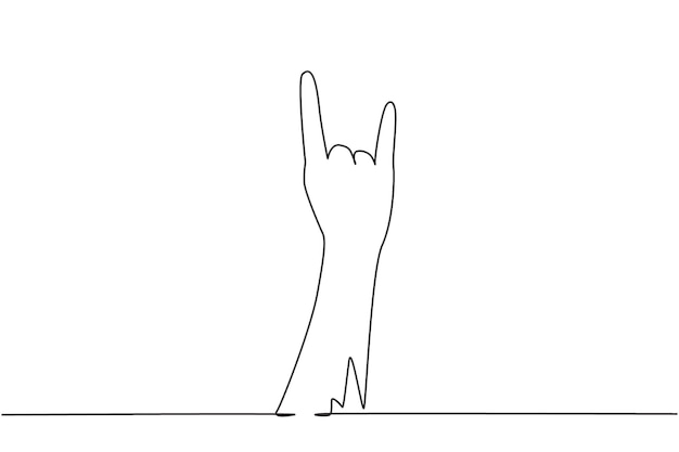Un dibujo continuo de una línea de roca en el símbolo de gesto Gesto de mano de metal pesado Símbolo de signos no verbales