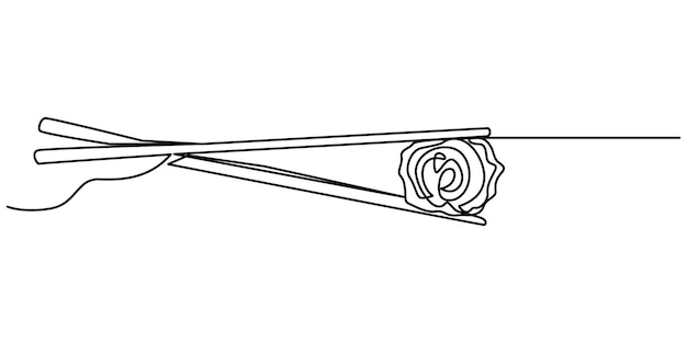 Dibujo continuo de una línea de rollos de sushi menú de restaurante de comida japonesa vector simple