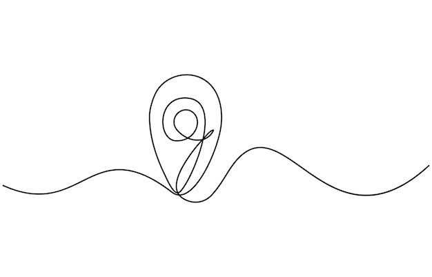 Dibujo continuo de una línea de la ruta y los punteros de ubicación Pines simples en el camino entre dos puntos