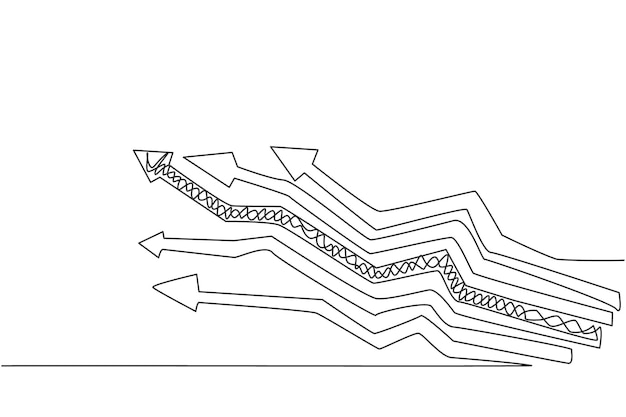 Dibujo continuo de una línea de señales de flecha hacia arriba de varias vías Caminos del vector de estrategia empresarial